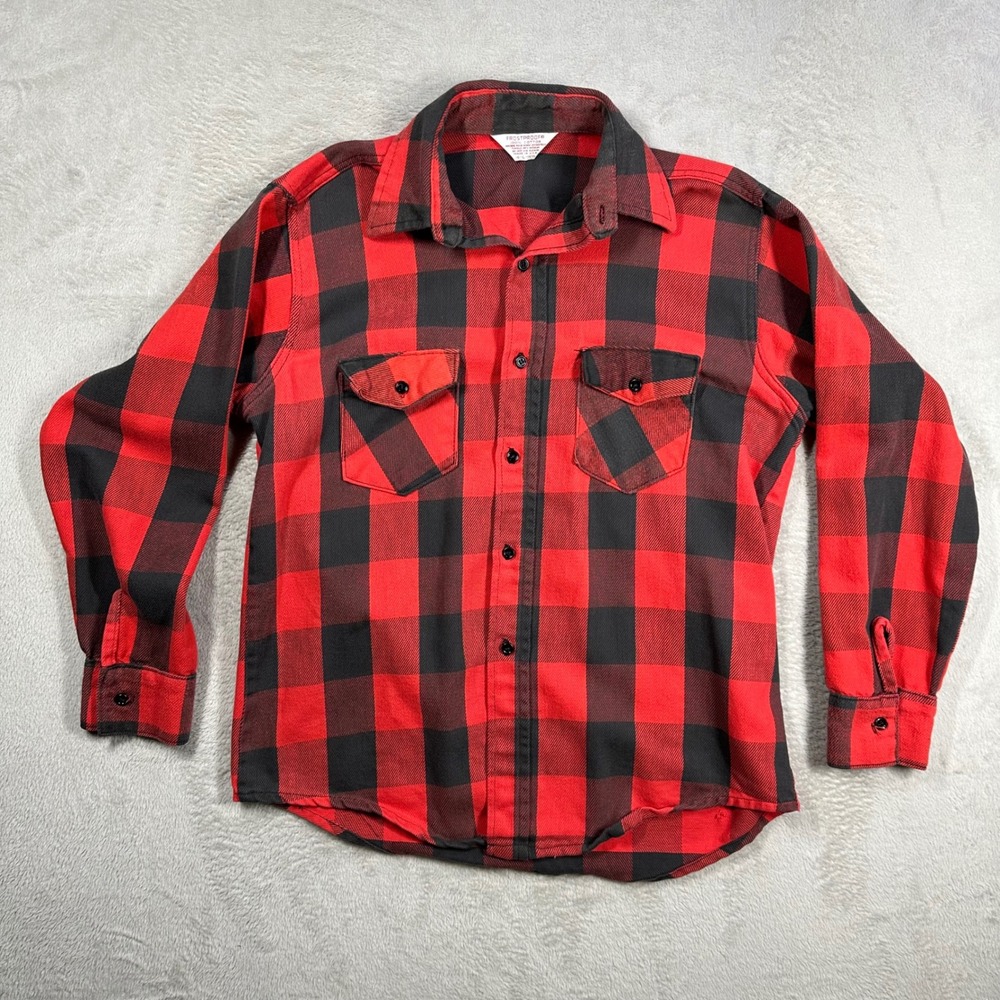 Frostproof Flannel Shirt Mens L Red Buffalo Plaid Cotton Grunge Workwear Vintage